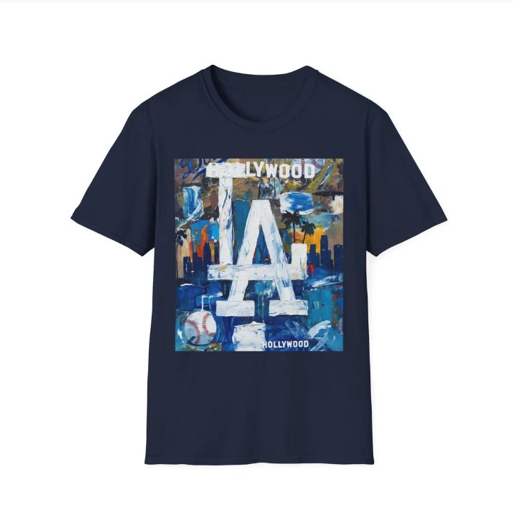 LA Dodgers Abstract Logo T-Shirt Hollywood Skyline, Urban Dodgers Baseball Art