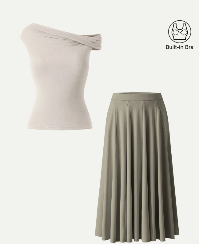 2Pcs Set Multi-wear Bra Top & Volume Skirt with Pockets