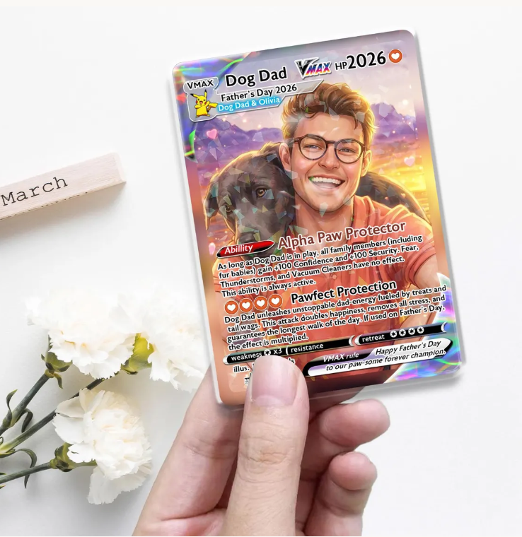 Personalized Dog Dad Anime Trading Card, Custom Pet Keepsake