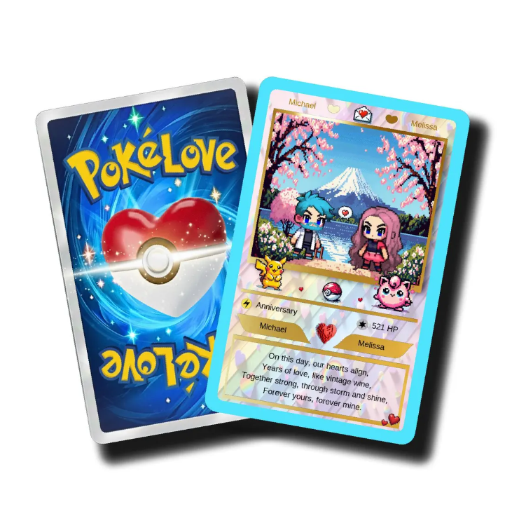 Personalized Pokemon-Themed Card with Display Stand - Anniversary Gift