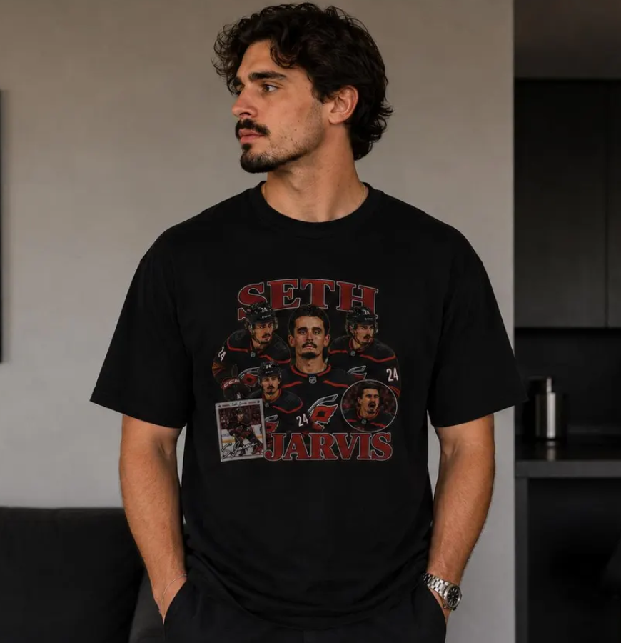 Seth Jarvis Hockey Player T-Shirt NHL Canes Fan Shirt, Carolina Hurricanes