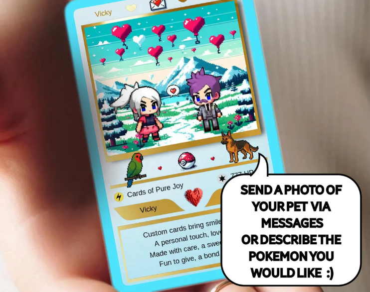 Personalized Pokemon-Themed Card with Display Stand - Anniversary Gift