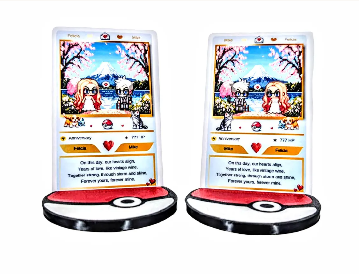 Personalized Pokemon-Themed Card with Display Stand - Anniversary Gift
