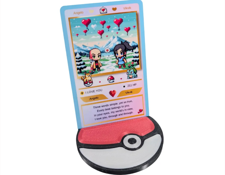 Personalized Pokemon-Themed Card with Display Stand - Anniversary Gift