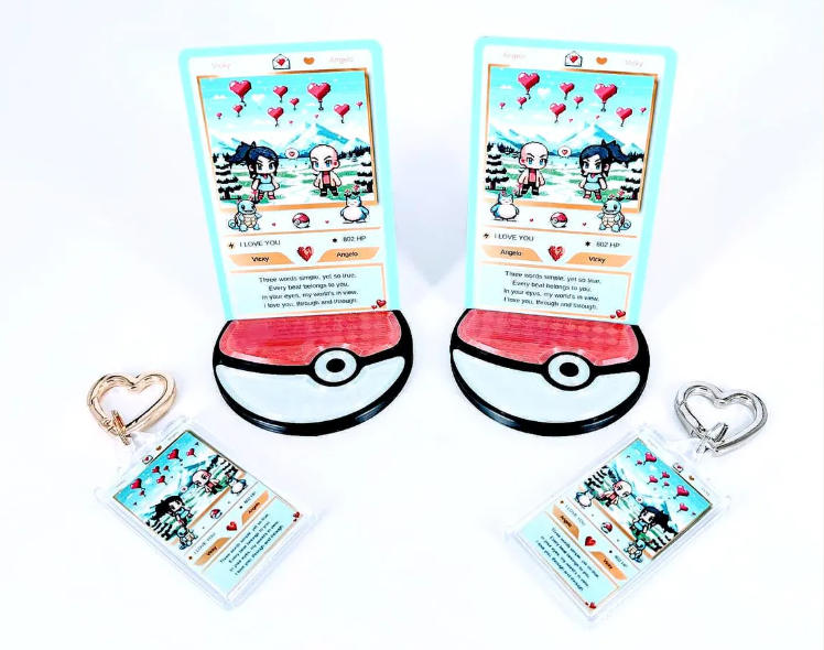 Personalized Pokemon-Themed Card with Display Stand - Anniversary Gift