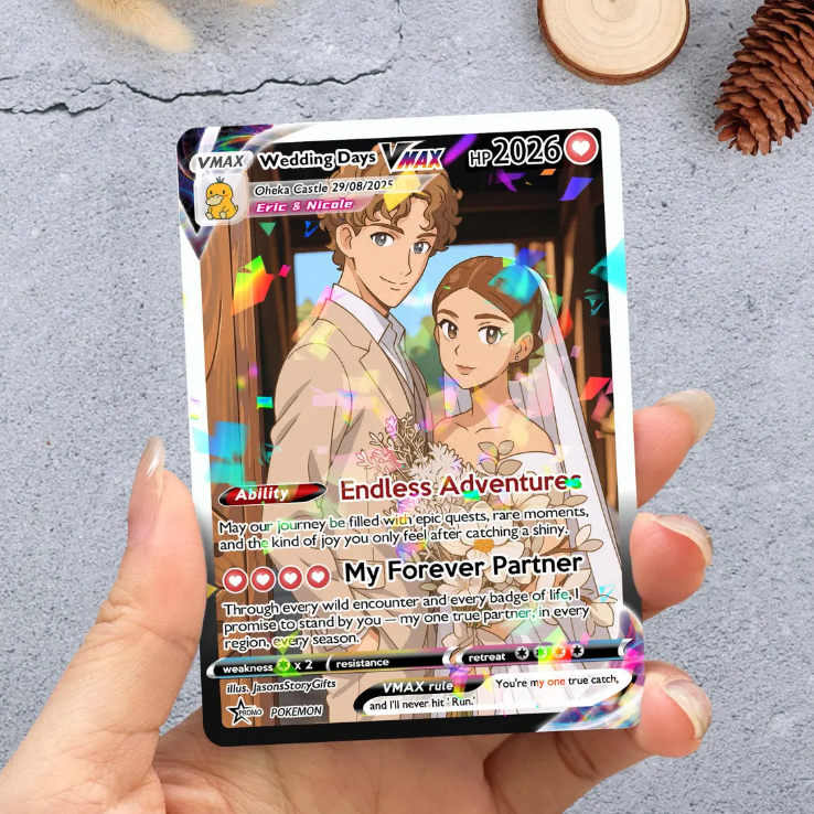 Personalized Poke Anniversary Card, Personalized Anniversary Gifts, Custom Photo Anime Gift for Couple, Wedding Gift, Family Gift