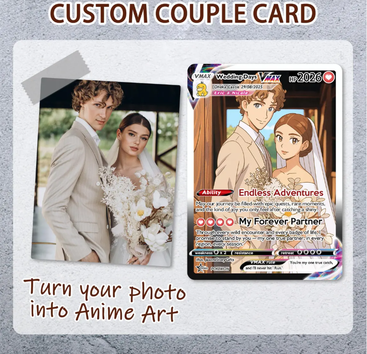 Personalized Poke Anniversary Card, Personalized Anniversary Gifts, Custom Photo Anime Gift for Couple, Wedding Gift, Family Gift