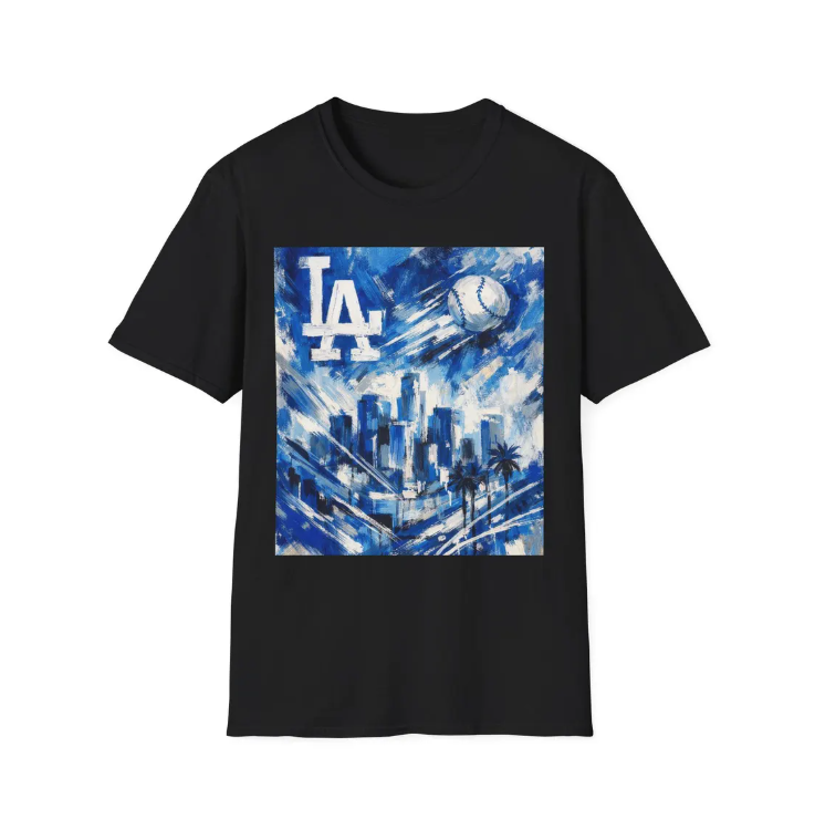 LA Dodgers Skyline Blue Art T-Shirt Dodgers Baseball Cityscape Tee