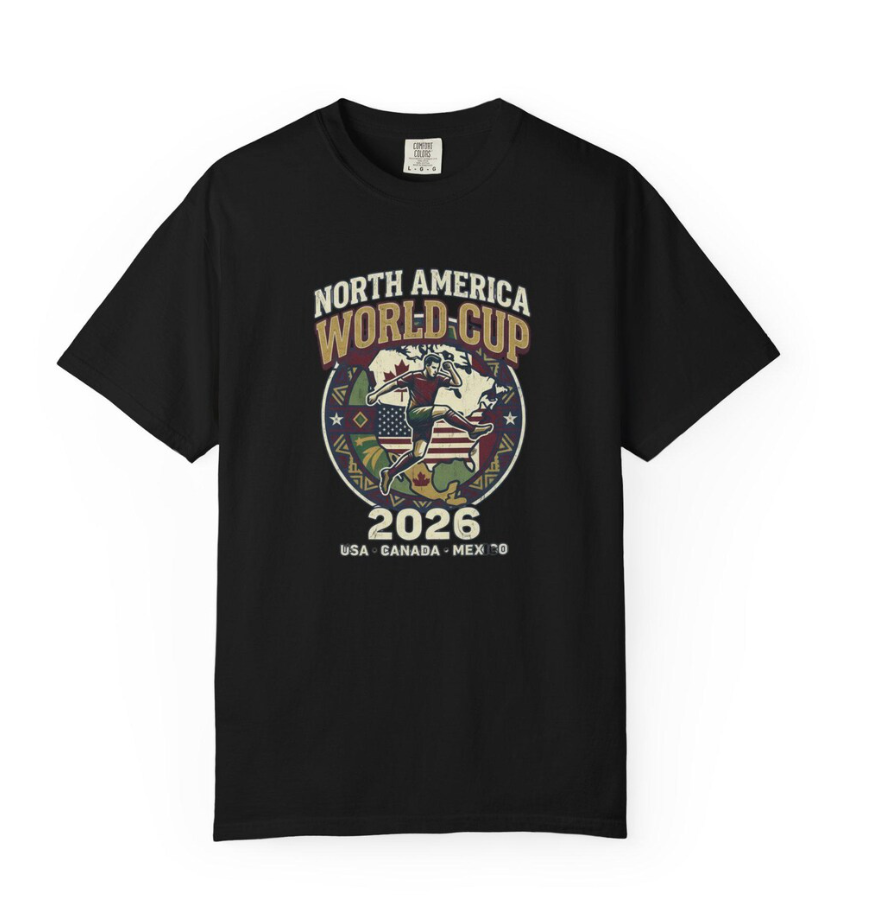 North America World Cup 2026 Soccer T-Shirt | Map Flag Emblem