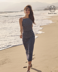 2Pcs Set Striped Spaghetti Bra Top & Low Rise Striped Midi Skirt