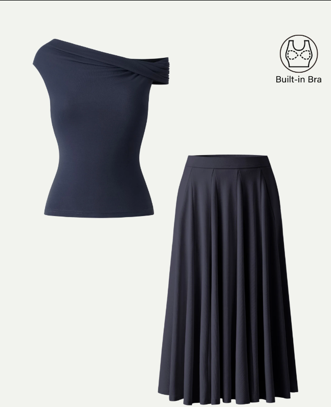 2Pcs Set Multi-wear Bra Top & Volume Skirt with Pockets
