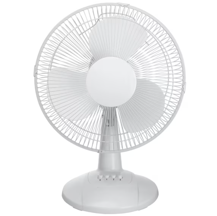 Mainstays 12-Inch Table Fan with Adjustable 3-Speed Settings and Oscillation, White, FT30-8MBWV