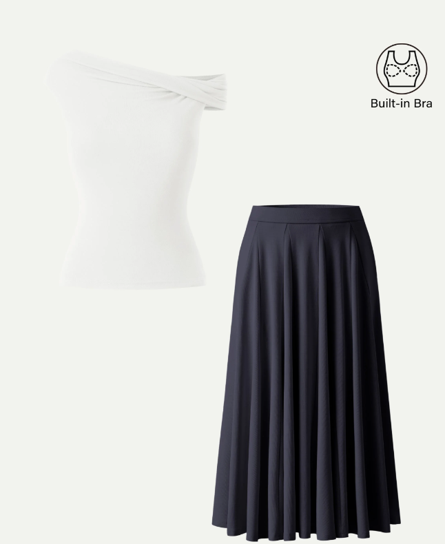2Pcs Set Multi-wear Bra Top & Volume Skirt with Pockets