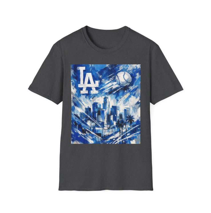 LA Dodgers Skyline Blue Art T-Shirt Dodgers Baseball Cityscape Tee