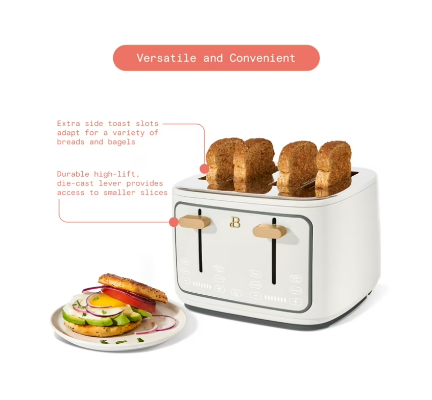 Beautiful 4-Slice Toaster with Touch-Activated Display, White Icing by Drew Barrymore