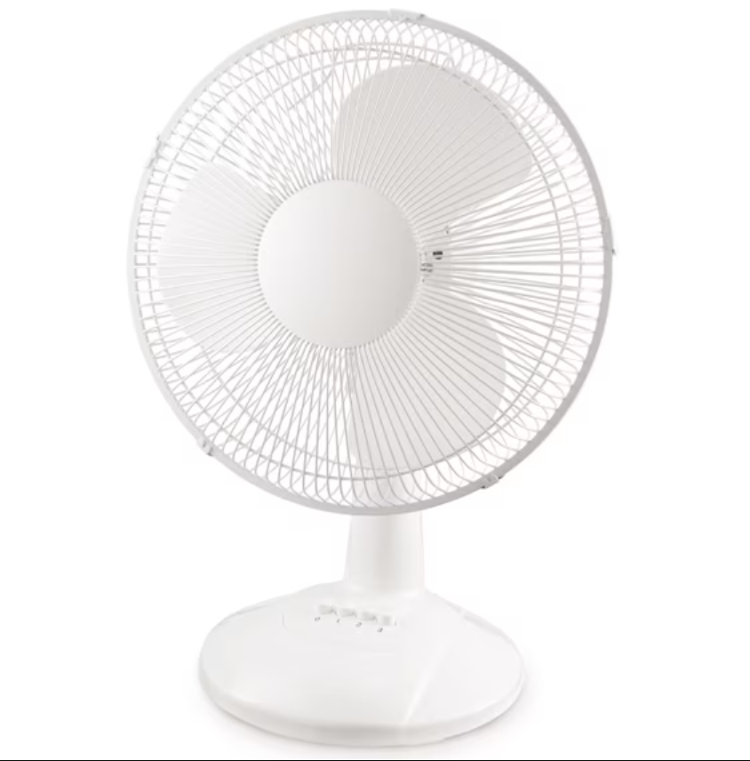 Mainstays 12-Inch Table Fan with Adjustable 3-Speed Settings and Oscillation, White, FT30-8MBWV