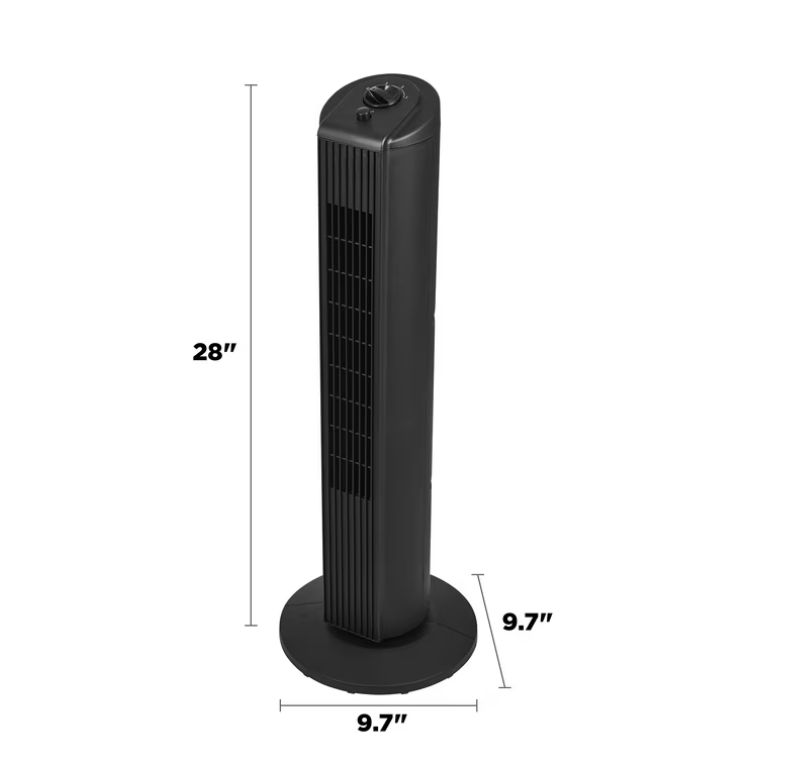 Mainstays 28-Inch Tower Fan with 3-Speed Settings and Oscillation, Black, MSWMT24MBV