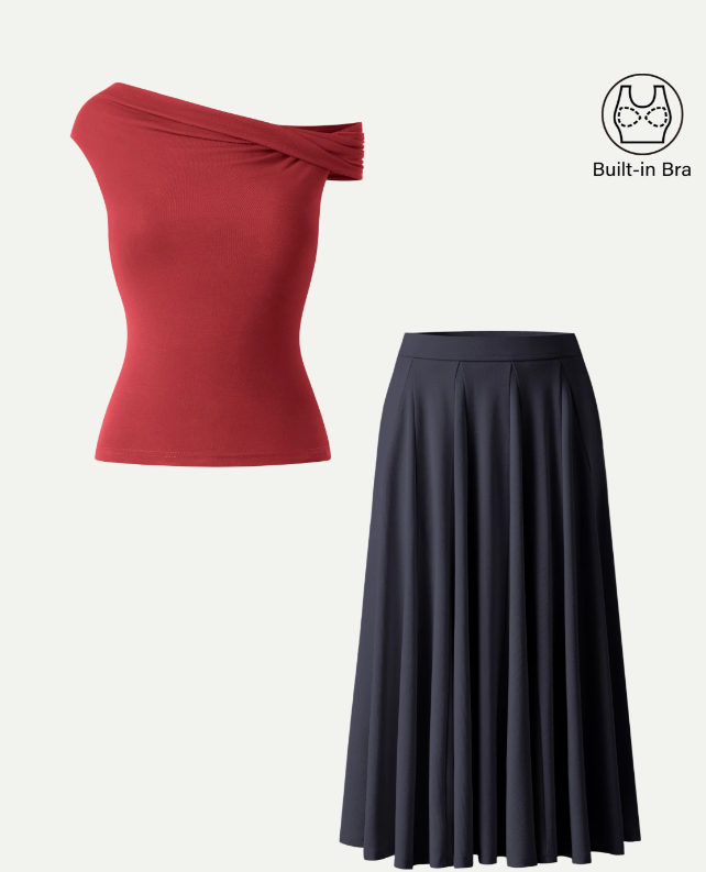 2Pcs Set Multi-wear Bra Top & Volume Skirt with Pockets