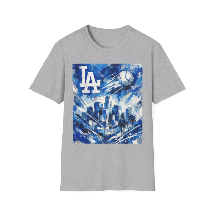 LA Dodgers Skyline Blue Art T-Shirt Dodgers Baseball Cityscape Tee
