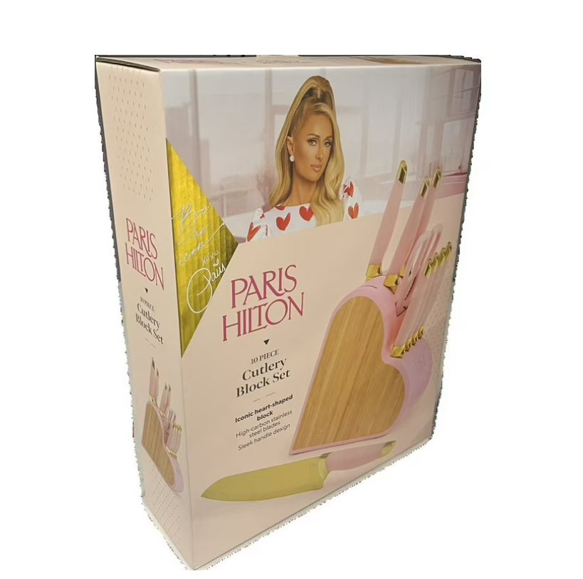 Paris Hilton 10-Piece Stainless Steel Kitchen Knife Set with Heart-Shaped Block, Pink