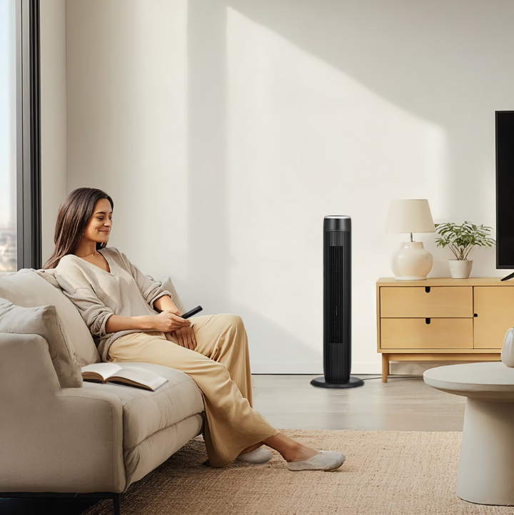 Mainstays 36-Inch Tower Fan with 3-Speed Settings and Oscillation, Remote, Black, MSWMT24JRV
