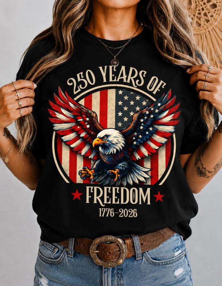 250 Years Of Freedom PNG Eagle American Flag PNG, Patriotic 1776-2026, 4th Of July Sublimation Design