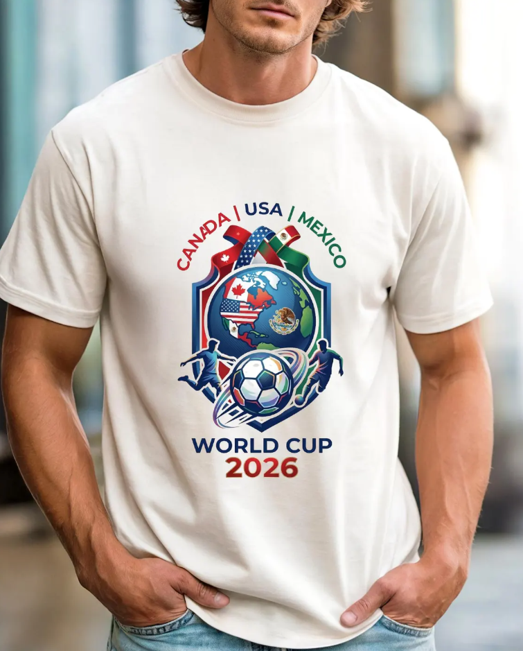 Canada USA Mexico World Cup 2026 Soccer T-Shirt | Tricolor Badge Design