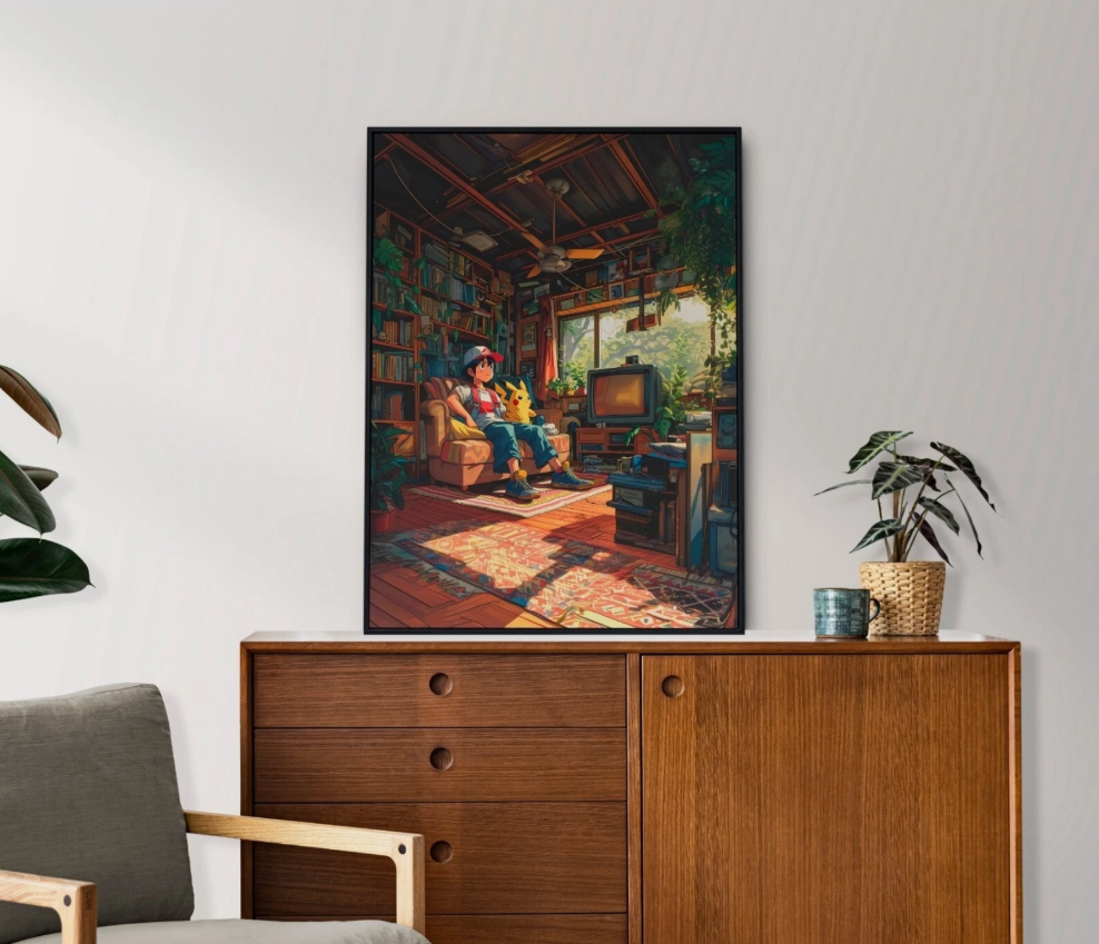 Pikachu and Ash Pokeart Canvas Poster Wall Art Home Decor