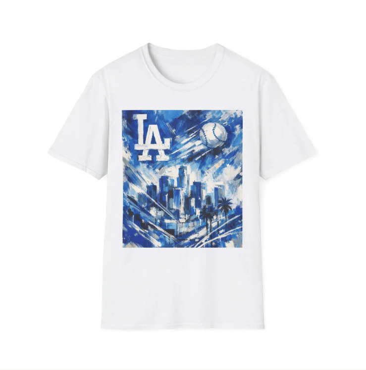 LA Dodgers Skyline Blue Art T-Shirt Dodgers Baseball Cityscape Tee
