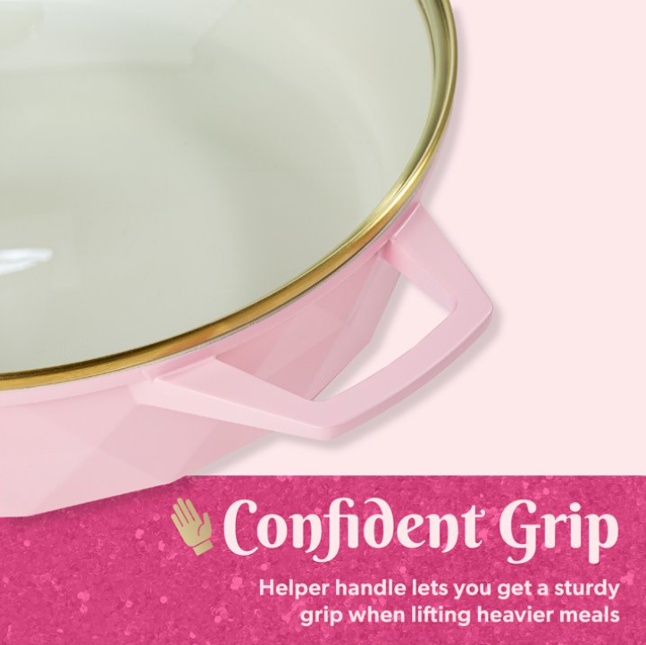 Paris Hilton 4 Quart Ceramic Nonstick Jumbo Cooking Pan Skillet for Sauteing & Frying with Heart Shaped Lid Knobs, Pink