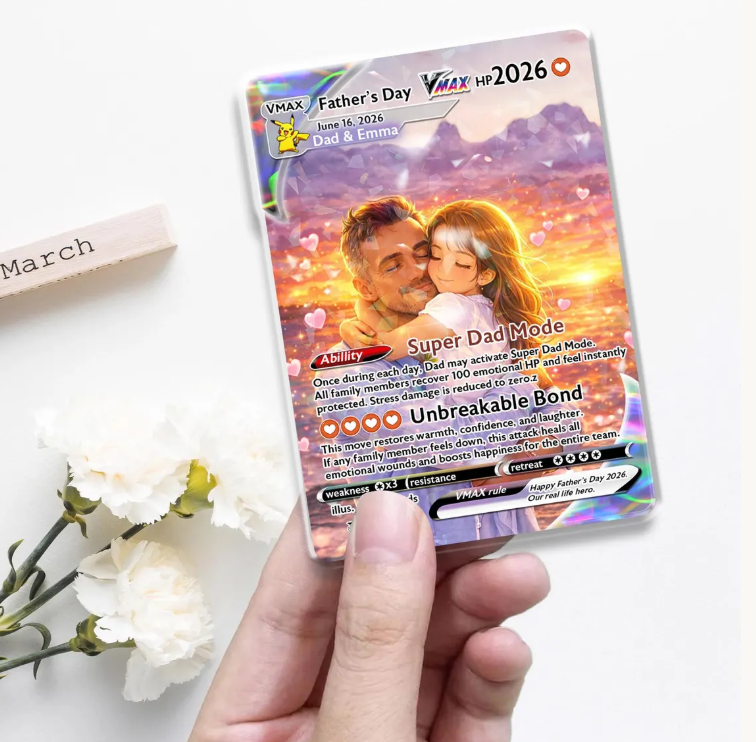 Personalized Super Dad Trading Card, Anime Style Custom Keepsake, Gamer Dad Gift