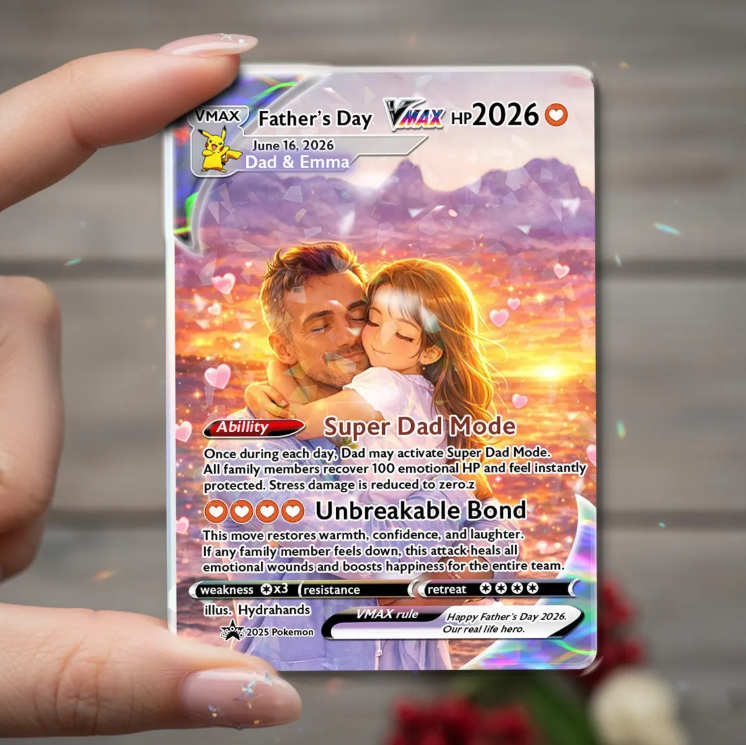 Personalized Super Dad Trading Card, Anime Style Custom Keepsake, Gamer Dad Gift