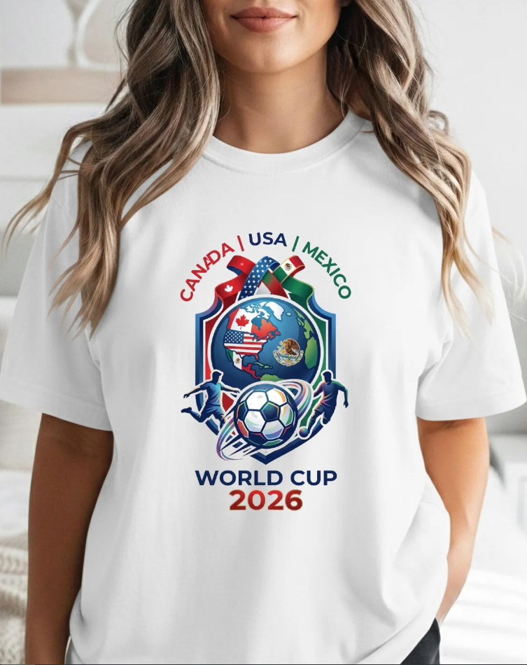 Canada USA Mexico World Cup 2026 Soccer T-Shirt | Tricolor Badge Design