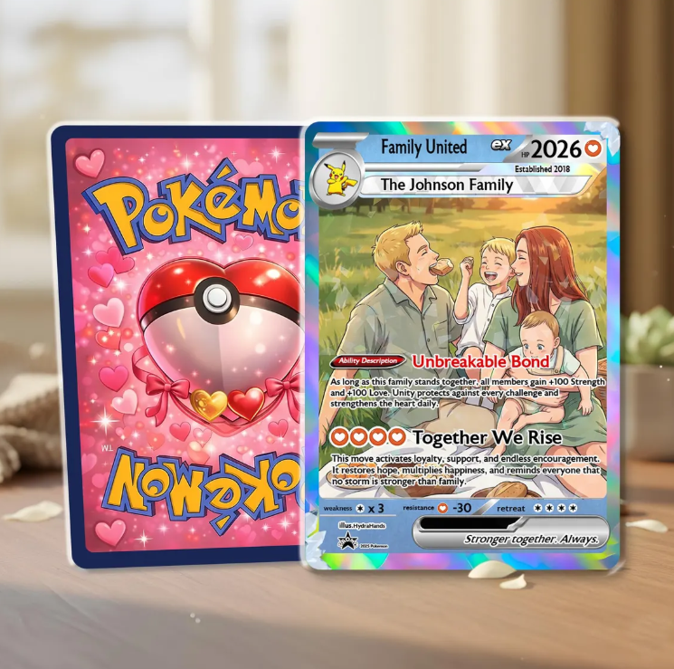 Custom Anime Family Trading Card, Personalized Keepsake, Printed Collectible Gift