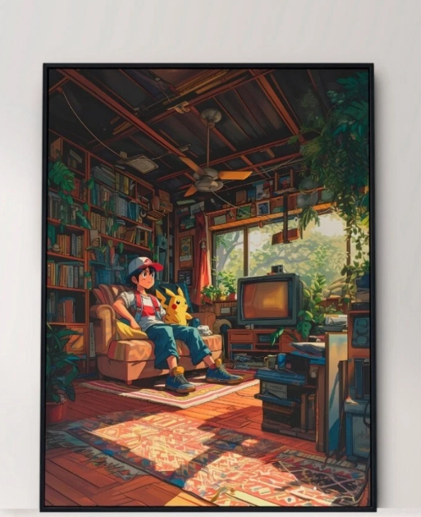 Pikachu and Ash Pokeart Canvas Poster Wall Art Home Decor