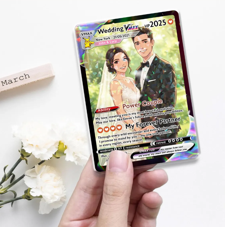 Custom Wedding Trading Card, Personalized Couple Keepsake