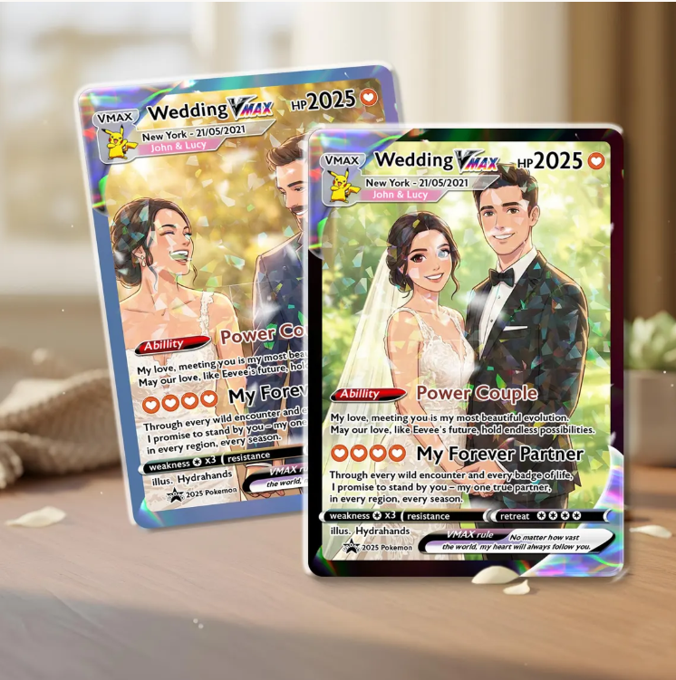 Custom Wedding Trading Card, Personalized Couple Keepsake
