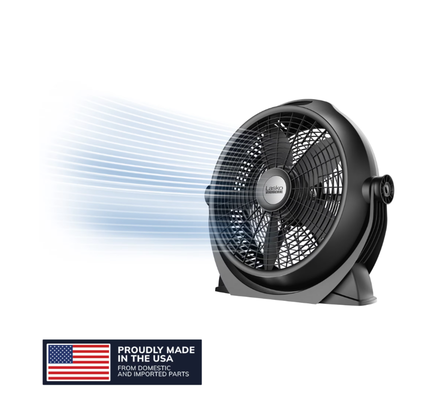 Lasko WindMachine 20" Large Floor Fan with Pivoting Head for Whole Room Cooling, Portable Indoor 3-Speed Air Circulator, Black, A20305