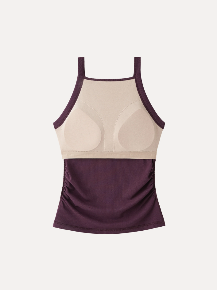 Plantive Chic Square Neck Ruched Rib Bra Tank