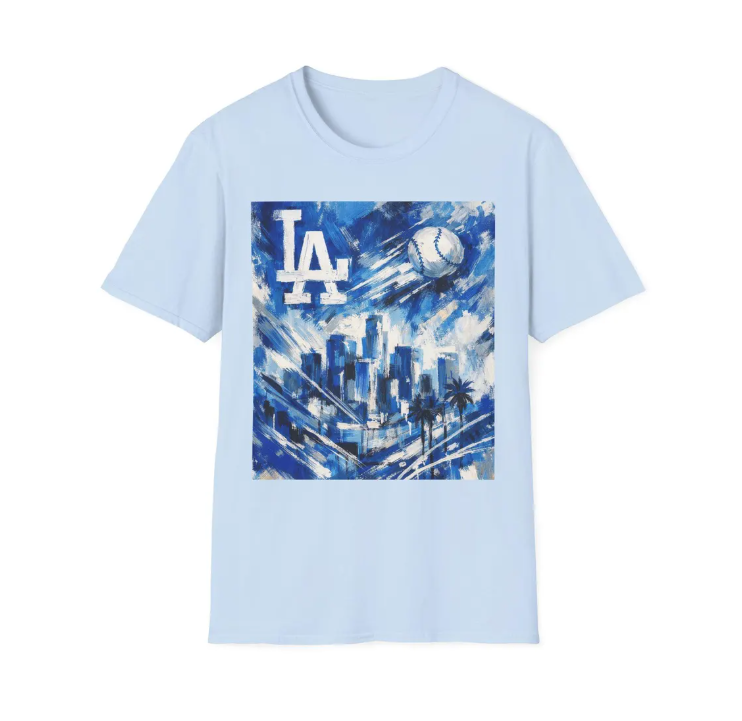 LA Dodgers Skyline Blue Art T-Shirt Dodgers Baseball Cityscape Tee