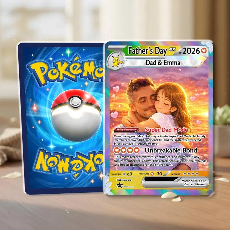 Custom Father's Day Trading Card, Personalized Anime Style, Gamer Dad Gift