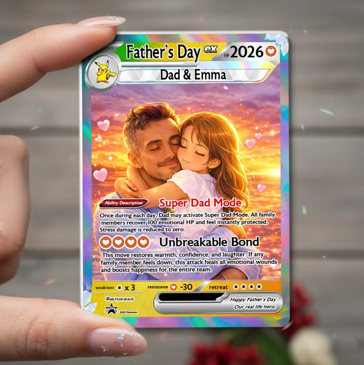 Custom Father's Day Trading Card, Personalized Anime Style, Gamer Dad Gift