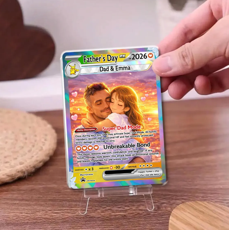 Custom Father's Day Trading Card, Personalized Anime Style, Gamer Dad Gift