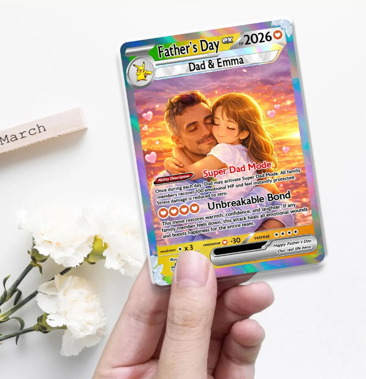 Custom Father's Day Trading Card, Personalized Anime Style, Gamer Dad Gift