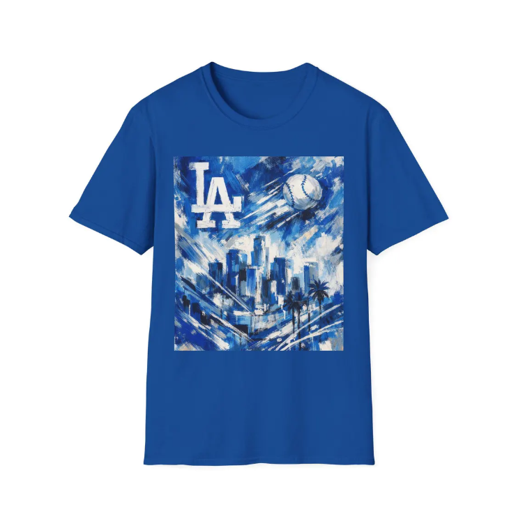 LA Dodgers Skyline Blue Art T-Shirt Dodgers Baseball Cityscape Tee