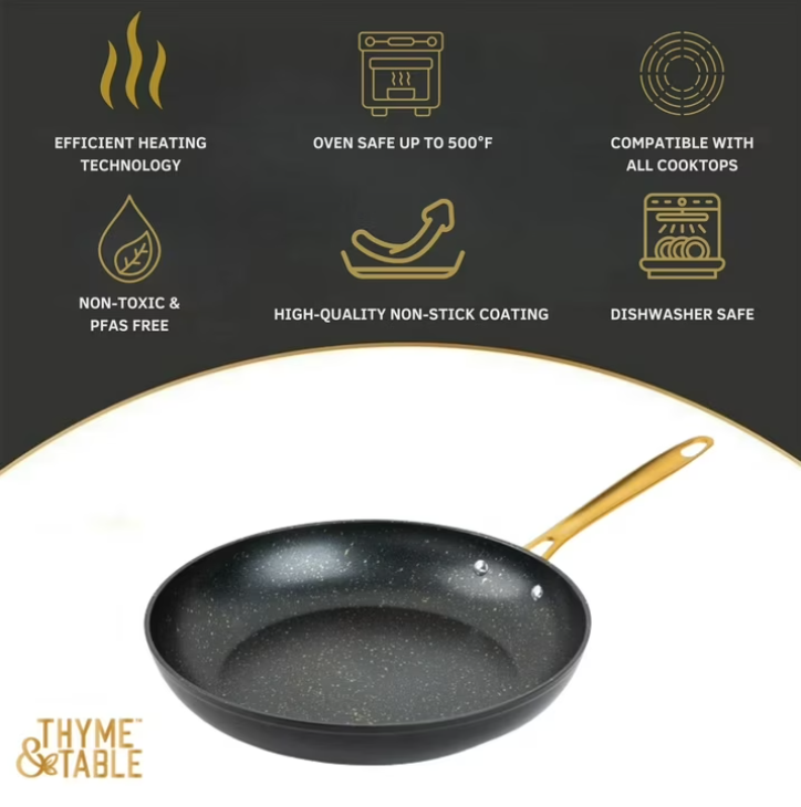 Thyme & Table 12 Inch Fry Pan Non-Stick Black Gold Signature Collection
