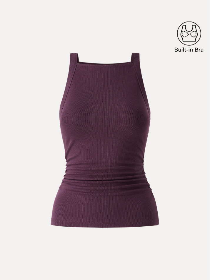 Plantive Chic Square Neck Ruched Rib Bra Tank