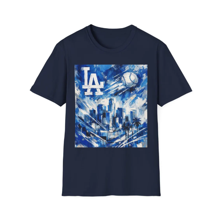 LA Dodgers Skyline Blue Art T-Shirt Dodgers Baseball Cityscape Tee
