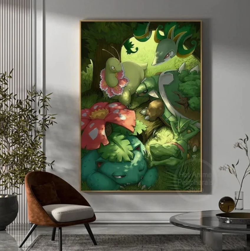 Grass Type PokeArt Canvas Poster Anime wall Art home decor