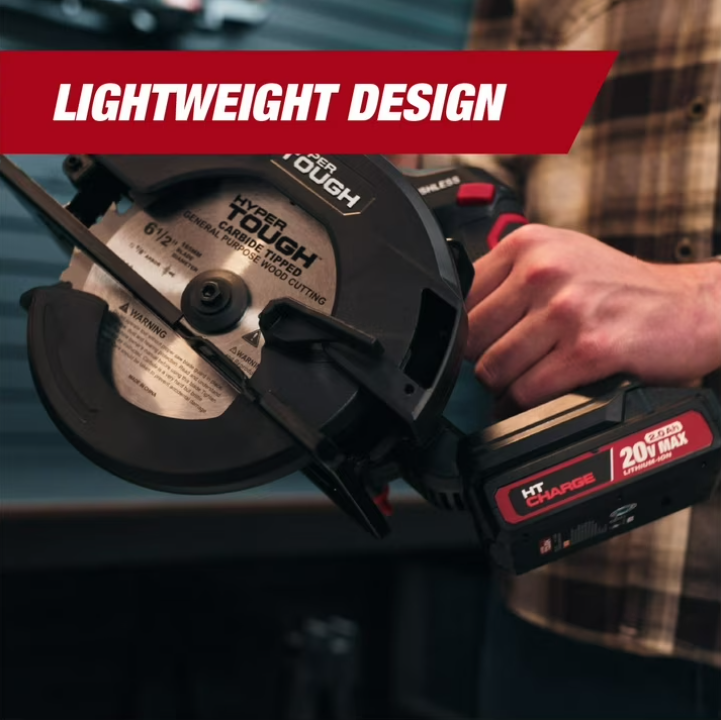 Hyper Tough 20V 6.5in. Brushless Circular saw, with 2.0Ah Battery Pack and Standard Charger, 41007.2